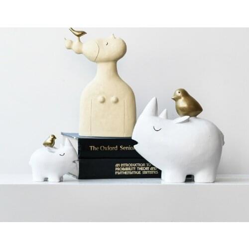 Rhinoceros Statue Decoration Crafts Girl Ornaments Home Accessories Resin Crafts