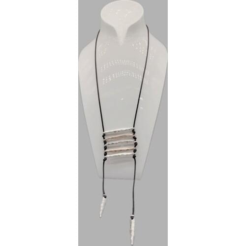 FoLisaUnique Antique Hammered Design Stylish Long Pendant Necklace For Women Black Wax Cord Ladder Style Personalized Necklace