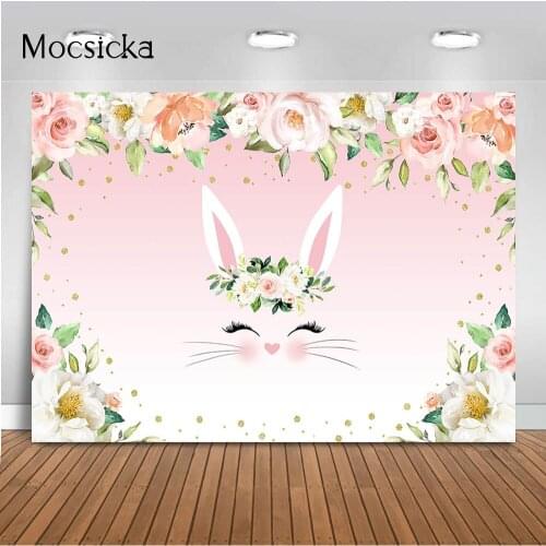 Pink Some Bunny is Turning One Party Backdrop for Photography Easter Floral Rabbit Background Spring Flowers Girl Baby Shower