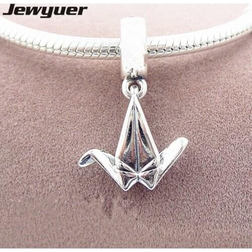 Collection Silver Origami crane dangle charms 925 sterling silver dangle charm fit bead bracelet pendant diy fine jewelry DA183
