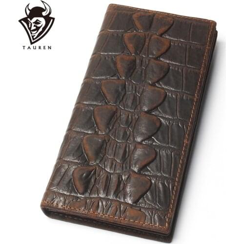 Mens Crocodile Tail Wallet Crazy Horse 100% Genuine Leather Purse Top Grade Soft Long Wallet Branded Coin Purse For Men