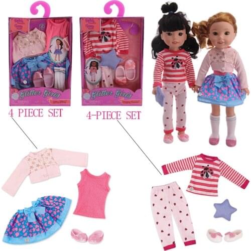 Doll Clothe Skirt T-shirt Suit With Window Box For 14.5 Inch American Wellies Wisherses Ice Cream Cart Our Generation Girl`s Toy