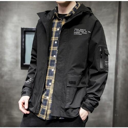 Men Hooded Long Sleeved Jacket Letters Printed Polyester Leisure Contracted Fashion