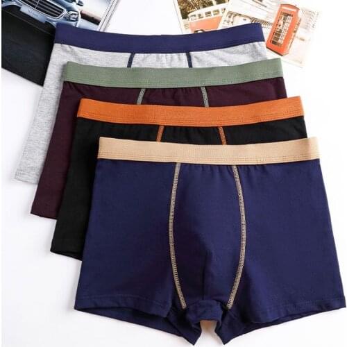 4Pcs/Lot Mens Underwear Flat Angle Mens Underwear Cotton Shorts Sexy Solid Color Breathable Underwear Man