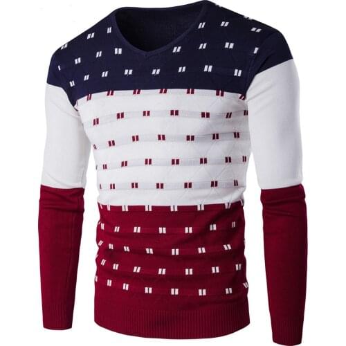 5 Colors Striped Sweater Men Warm Long Sleeve V Neck Winter Clothes For Male Fashion Slim Fit Print Pullover Sweater