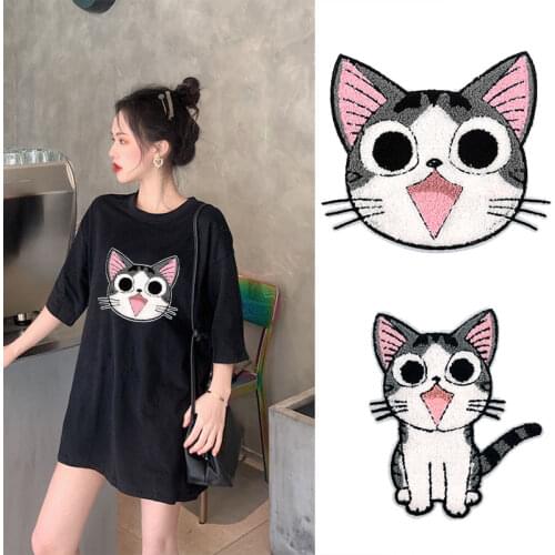 Embroidery cute chenille cat patch,large cats appliques for jeans,DIY accessory sew on cartoon patch,animal patches badges