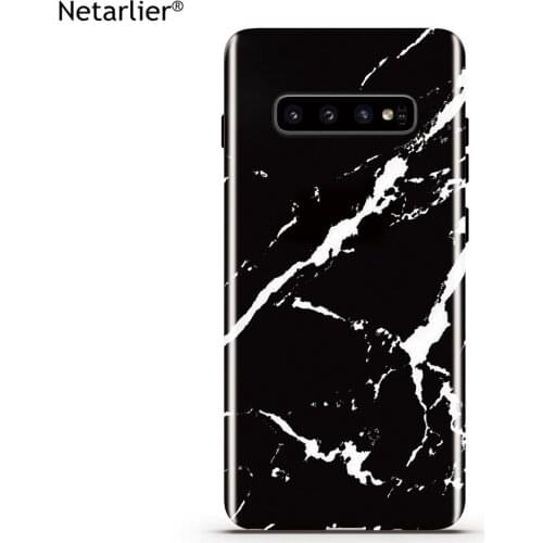 Netarlier New Fashion Case For Samsung Galaxy S10 Plus S10e Black And White Marble Glossy IMD Phone Cover Protecetive Capa Funda