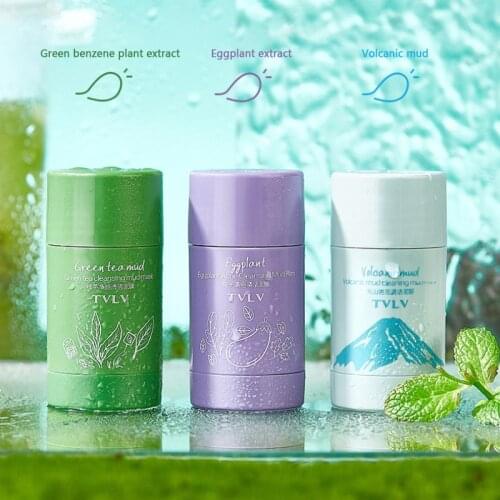 New Green Tea Mask Solid Face Mask Mud Mask Oil Control Eggplant Acne Moisturizing Cleaning Mask Blackhead Fine Pores Mask TSLM1