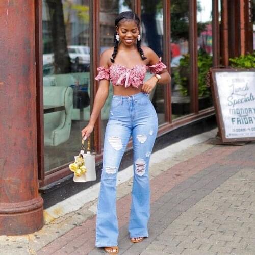 2020 New High Waist Jeans Women Bell-bottom Trousers Ladies Pants BOOT CUT Ripped Skinny Jeans for Teen Girls Bell Bottom Jeans