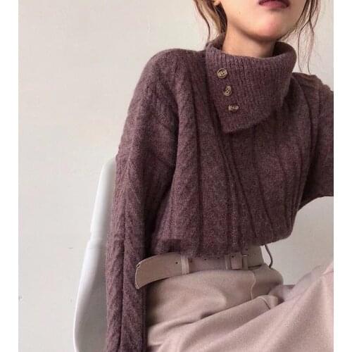 Turtleneck New Winter Sweater Women Pullover Girls Tops Vintage Oversize Female Knitted Outerwear Casual Warm Sweaters