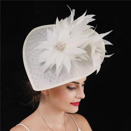 New Arrivals Ivory Mesh Fascinator Hat Feather Flower Women Headwear Headband Cocktail Wedding Headpiece With Hair Clip Hairband