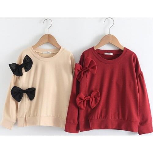 Baby girl clothes spring/autumn new cute bow solid color long-sleeve sweater girl top girl cotton sweater childrens clothing