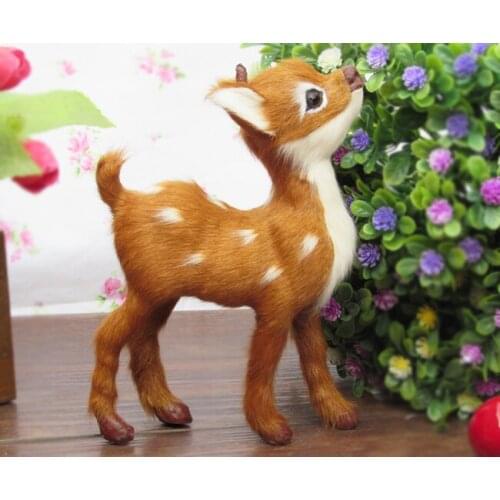 About 14x11cm deer real fur sika deer hard model ornament scene layout prop decoration gift h1271