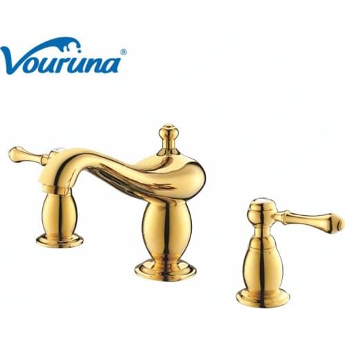 2018 Wholesale Fashionable Luxurious Golden Widespread Lavatory Faucet Bathroom Basin Mixer Taps