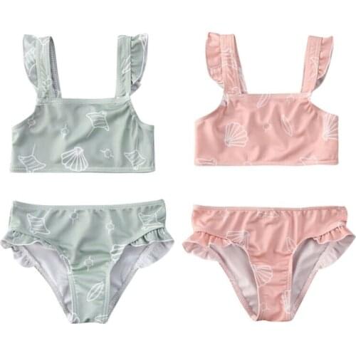 6M-5Y Baby Girl Cute Shell Printed Ruffled Bikini Sets Swimsuit Infant Toddler Kids Summer Beach Casual Bathing Suit Swimwear