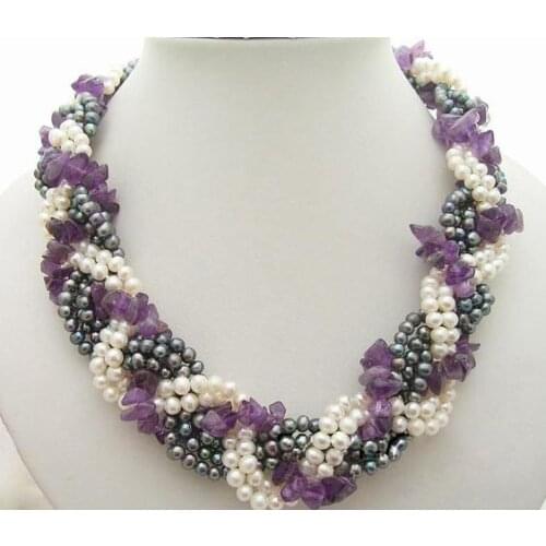 Unique Pearls jewellery Store Multicolor Purple Amethyst Genuine Freshwater Pearl Necklace Shell Flower Clasp Fine Jewelry