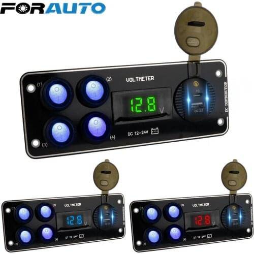 Toggle Switch Panel For Car RV Truck ATV UTV Camper Caravan 12-24V Car charging Voltmeter 4 Gang Switch Panel QC3.0 PD
