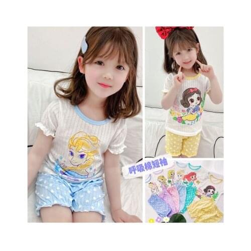 Disney Princess Snow Alice Frozen Anime Pajama Sets Sleepwear Cartoon Children Clothing Casual Summer