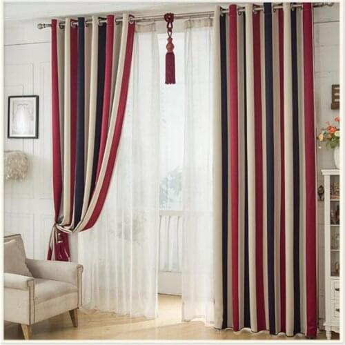 Red white blue stripe Luxury Blackout Window Curtains For Living room Bedding room Decorative Drapes Cortinas para sala
