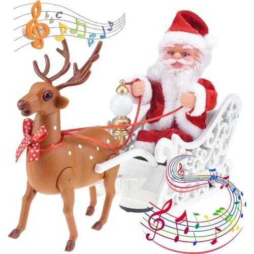 2021 Christmas Decorations for Home Electric Santa Claus Elk Pulling Sleigh Playing Music New Year Childrens Toy Christmas Gift