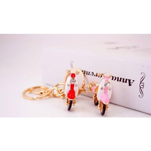 Alloy Key Cut Pink Electromobile Key Ring Keychain Rhinestone Crystal Purse Car Key Chain Gift Girl Bag Decorative