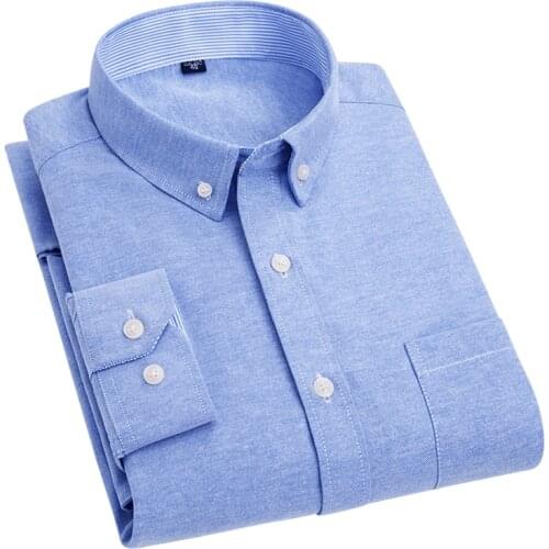 AOLIWEN Men 56% Cotton Blue Oxford Solid Color Plaid Striped Shirt 22 Styles Business Casual Button Trend Long Sleeve Slim Shirt
