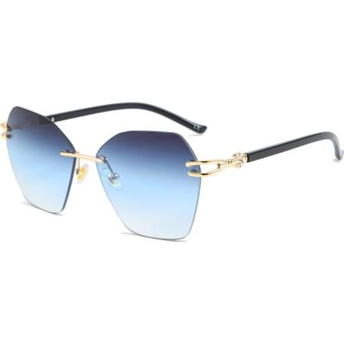 Oversized Rimless Sunglasses Women Diamond Cutting Eyewear for Men Outdoor Club UV400 Metal Frame Shades Oculos Gafas 99801DF