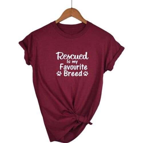 Rescued Is My favorite Breed T shirt Ladies Unisex Crewneck Shirt Rescue Dog Graphic Tees dog lovers casual topsRescued Is My fa