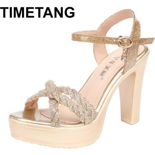 TIMETANG Open Toe Fashion Womens Shoes 2021 Clogs With Heel Gold Sandals Large Size Espadrilles Platform Suit Female Beige Peep