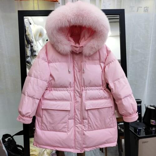 2021 White Duck Down Winter Jackets Women Real Fox Fur Collar collar Hooded Coat Female Long Down Jacket Warm Parkas Outwear