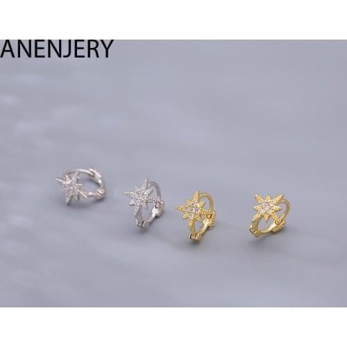 ANENJERY 925 Sterling Silver Eight Star Hoop Earrings for Women CZ Gold Silver Ear Buckle Best Jewelry Gifts S-E1390