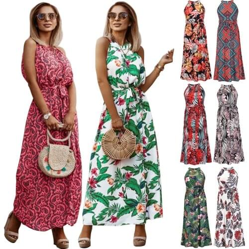 Dress Summer 2020 Vintage Dress Printed Woman Dressvestido De Mujer Sexy Dress Loose Waist Sleeveless Floral Sexy Vestidos Mujer