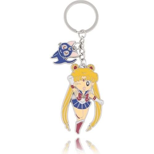 Anime Sailor Moon Keychain Tsukino Usagi Luna Cardcaptor Sakura Cat Cute Cartoon Keyring Cosplay Props Gift For Fans