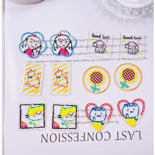 10pcs Acrylic 3d printing graffiti design girl sunflower kitten earrings small pendant DIY key chain accessories