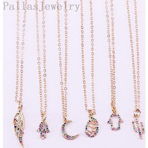 10Pcs New Trendy Gold Color Rainbow multicolor cz paved charm Pendant Necklace For Women Girl Jewelry
