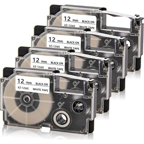 4 Pack 12mm Black on White Label Tape Label Maker Compatible with KL1500 KL2000 KL7000 KL7200 KL-100 KL120 KL60 KL-750B Label Ma