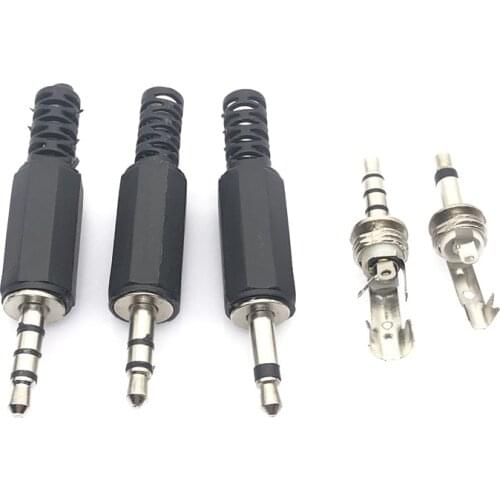 5pcs Black Plastic Pure Copper Conductor Housing Audio Jack Plug Headphone Stereo 3.5mm Male Adapter