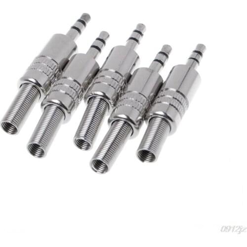 3.5mm Plug Connector 5pcs Stereo Metal 3Poles 3.5 Plug&Jack Adapter With Spring Solder Wire Terminals New Drop ship