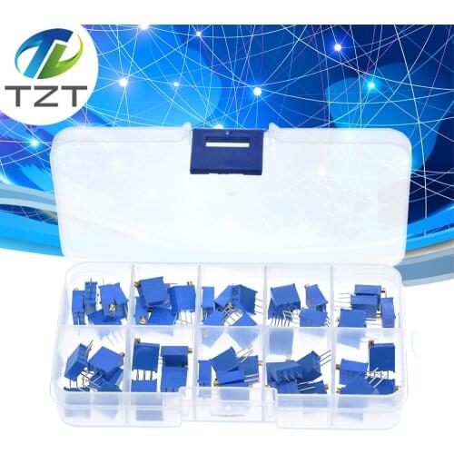 50PCS 3296W Multiturn Trimmer Potentiometer Kit High Precision 3296 Variable Resistor 500R 1K 2K 5K 10K 20K 50K 100K 200K 1M