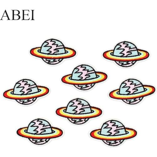 5pcs/lot Iron On Time Space Mars Star Appliques Diy Clothes Stickers Clothes Jeans Sewing Patches Handmade Patchwork Bags Badge