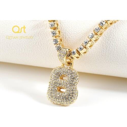 Bling A-Z Custom Bubble Letters Name Necklace Pendant Rhinestone Hip Hop Tennis Chain Necklaces Jewelry Gift Drop Shipping