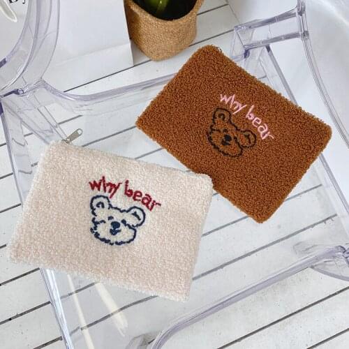 Cute Bear Storage Case Plush Cosmetic Bag Travel Large Capacity Makeup Pouch Korea Kawaii Handbag Organizer Clutch Pencil Purse