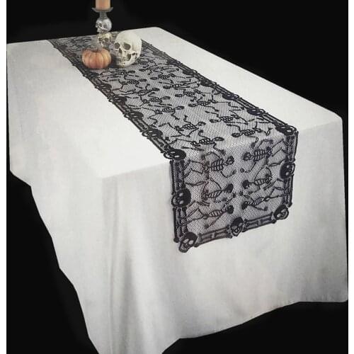 Black Spider Web Horror Skull Skeleton Web Table Runner Dining Table Cover Tablecloth For Festival Halloween Party Decoration