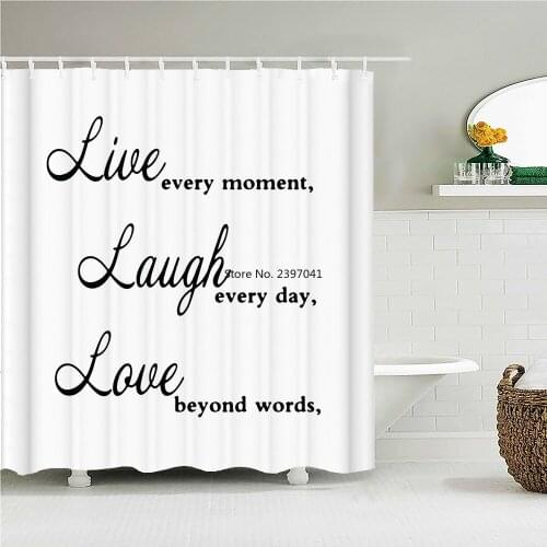 Black White Art Word Shower Curtain Fabric Waterproof Polyester Fabric Modern Simple Style Bathtub Bathroom Curtain With Hooks