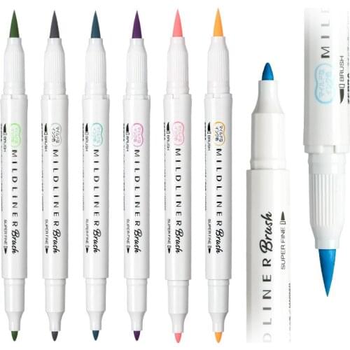 Double Headed Highlighter Soft Brush Painting Drawing Pen Marker Pen Office School Supplies Japanese Stationery markers colores