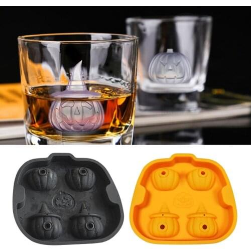 2021 Design Pumpkin-shaped 4-hole Ice Ball Mold Reusable Silicone Ice Mold Ice Maker Ice Cream Candy Bar Mold moldes de silicona