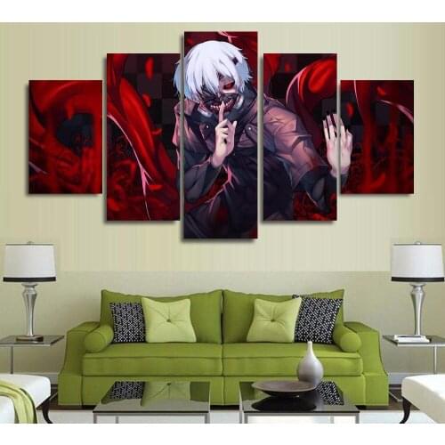 JIE DO ART Modern Canvas Wall Art Pictures Modular Painting Frame Home Decor 5 Pieces Anime Tokyo Ghoul