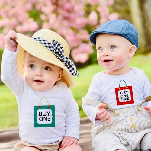 Twins Baby Bodysuit Clothes Buy One Get One Free Baby Boy Girl Clothing Cute Autumn Long Sleeve Bodysuits Twins Shower Gift