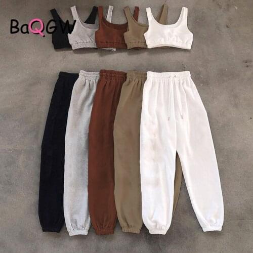 BaQGW Solid Women Clothing Two Piece Sets Casual Strentch Crop Tops + Trousers Tracksuit Outwear Sportswear Leggings Outfits