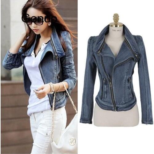 Fashion Womens Vintage Denim Jacket Slim Fit Lapel Zip Short Jackets Tops Jean Coat Size S M L Xl Fast Shipping New